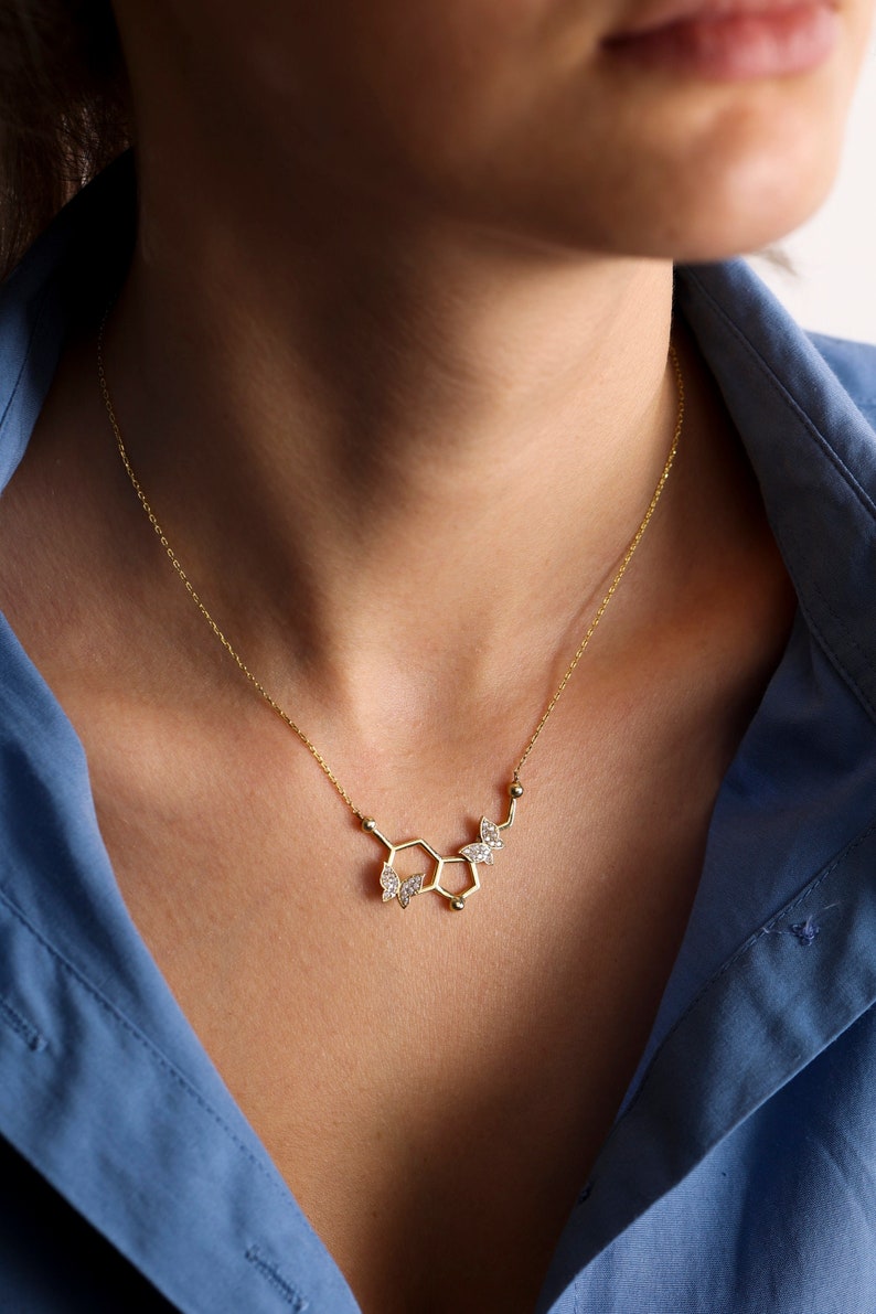 Serotonin Necklace ,Serotonin Jewelry ,Serotonin Molecule Necklace ,Butterfly Necklace ,Doctor necklace ,Chemical Necklace ,Mothers day gift image 1