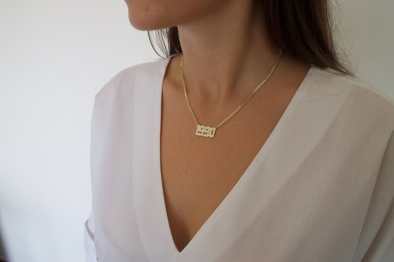 Gothic Date Necklace Year Necklace Gold Name Necklace Etsy