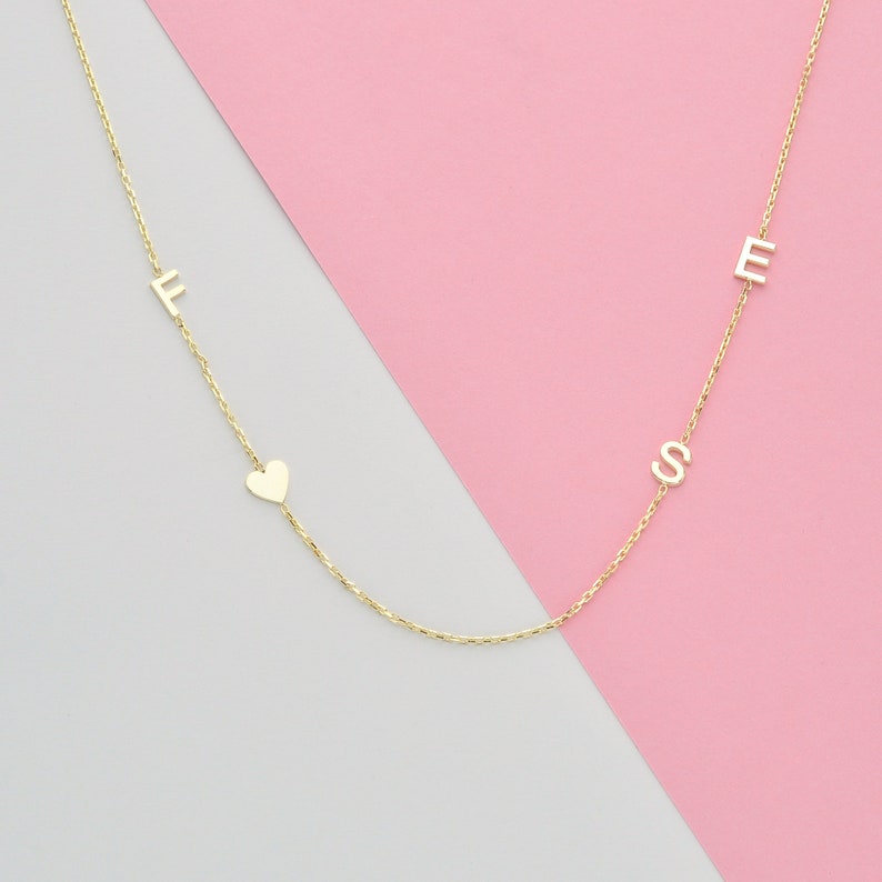14k solid gold initial necklace, Sideways initial necklace, Personalized Jewelry, Personalized Necklace, Personalized Christmas gift for her image 10