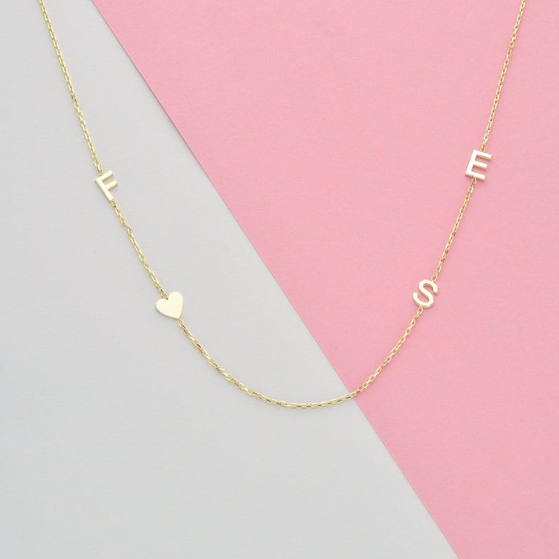 14k solid gold initial necklace Sideways initial necklace Etsy