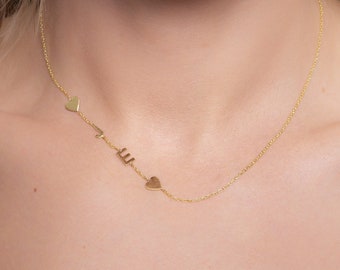 Collar inicial lateral, collar inicial de oro, collar personalizado, collar delicado, collar de letras, collar personalizado, regalos de Navidad