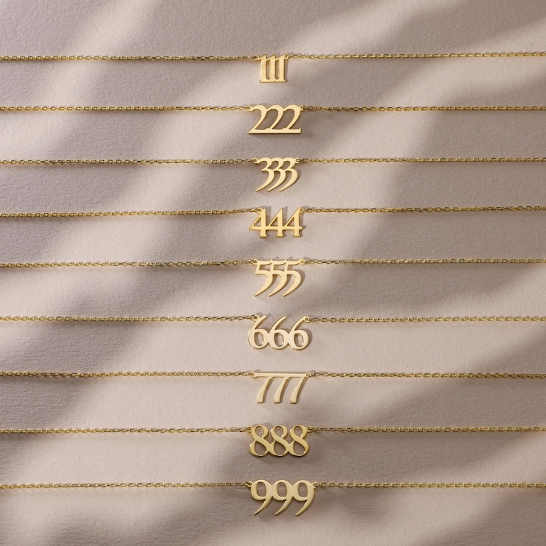 14K Solid Gold Angel Number Necklace: Personalized Lucky Number Jewelry ...