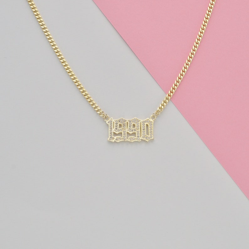 Gothic Date Necklace Year Necklace Gold Name Necklace Etsy