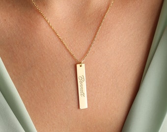 14K Solid Gold Bar Necklace, Name bar Necklace, Custom Bar Necklace , Personalized Bar Necklace , Bar Necklace 14K, Gold Name Bar Necklace