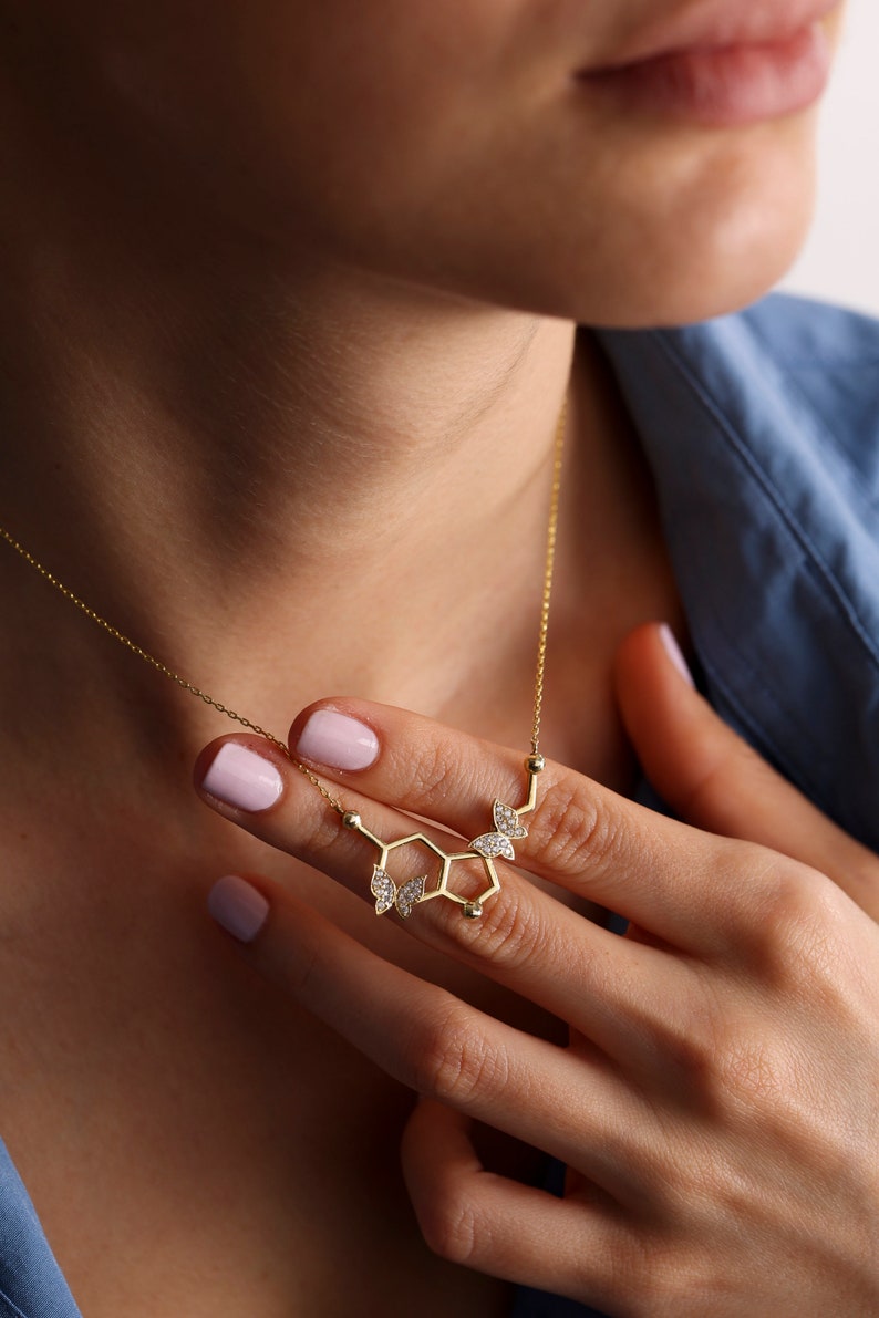 Serotonin Necklace ,Serotonin Jewelry ,Serotonin Molecule Necklace ,Butterfly Necklace ,Doctor necklace ,Chemical Necklace ,Mothers day gift image 5