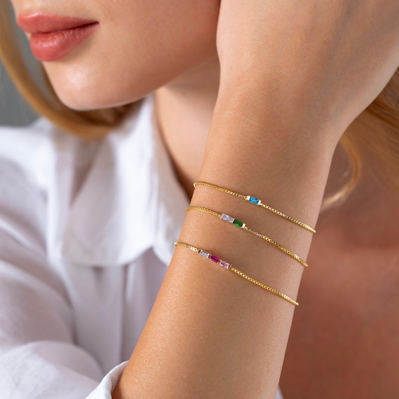 Baguette Birthstone Bracelet , Birthstone Jewelry , Birthday Gift, Birthstone Bracelet for Women, Mothers Day Gift , Gift for mother