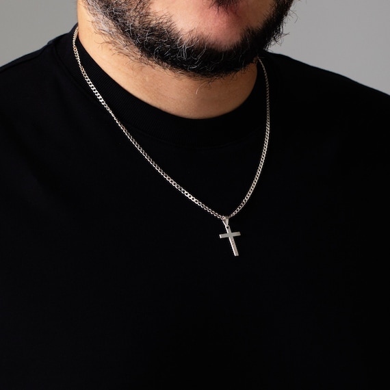 Cross Necklace for Man , Waterproof Cross For Men Necklace, Cuban Chain Necklace for Man, Sterling silver cross pendant, Fathers Day Gifts