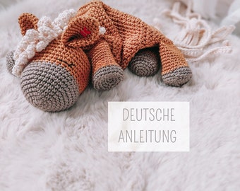 Patron au crochet cheval, doudou au crochet, instructions en allemand, idée au crochet pour la naissance, PDF en téléchargement numérique