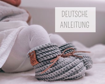 Crochet pattern for baby shoes, German crochet pattern for beginners, crochet for babies, crochet for birth, PDF file as a digital download