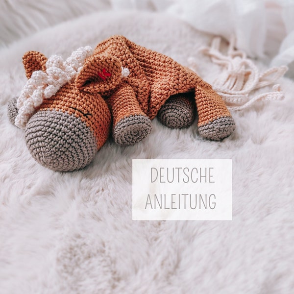 Patron au crochet cheval, doudou au crochet, instructions en allemand, idée au crochet pour la naissance, PDF en téléchargement numérique