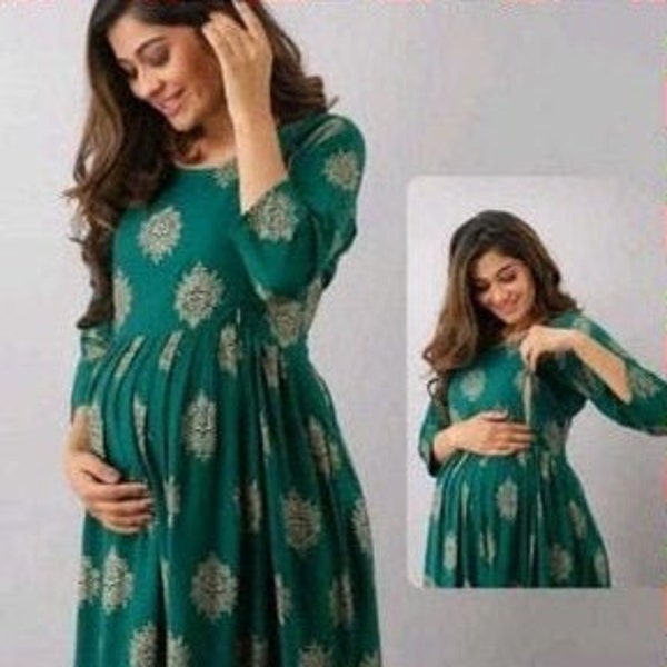 Attractive Pregnant / Maternity Women Kurti Gown Suit Easy baby Feeding Suit Long kurti Frock Style