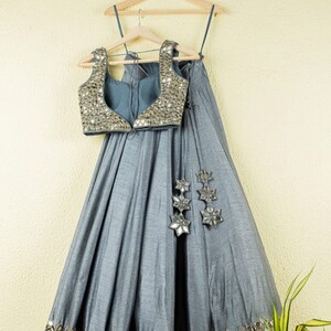 Sky Grey Mirrorwork Lehenga Set: Rawsilk Indian Wedding Dress - Etsy Sky Grey Mirrorwork Lehenga Set: Rawsilk Indian Wedding Dress - Etsy