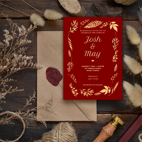 Rustic Red Barn Wedding Invite, Customizable DIY Canva Design, Digital Country Wedding Printable, Ideal for Barn-Themed Weddings