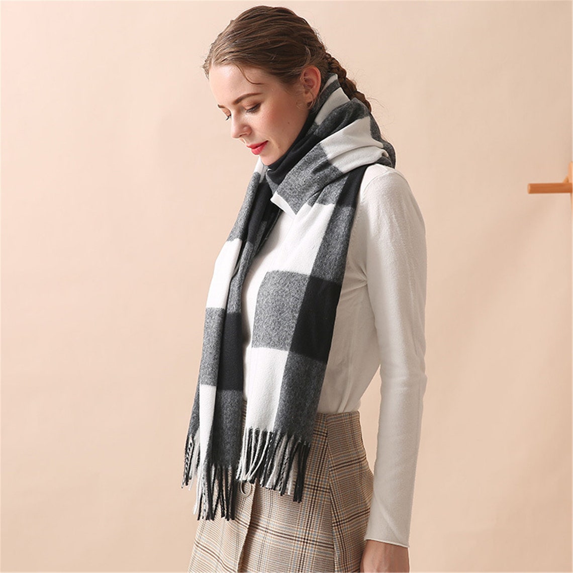 British Plaid Cashmere Scarf 78.727 Inch Thick Warm Shawl Etsy