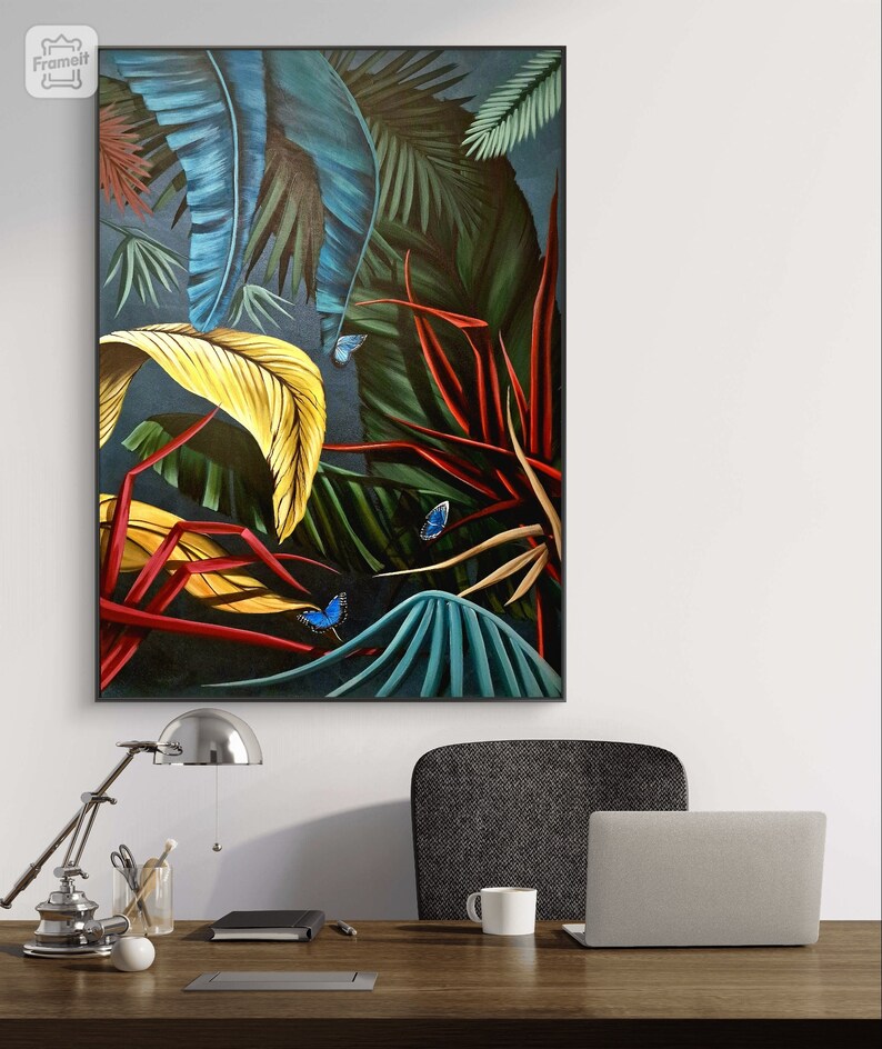 JUNGLE Leaves Botanic Art Acrylic Painting Painting on Stretched Canvas