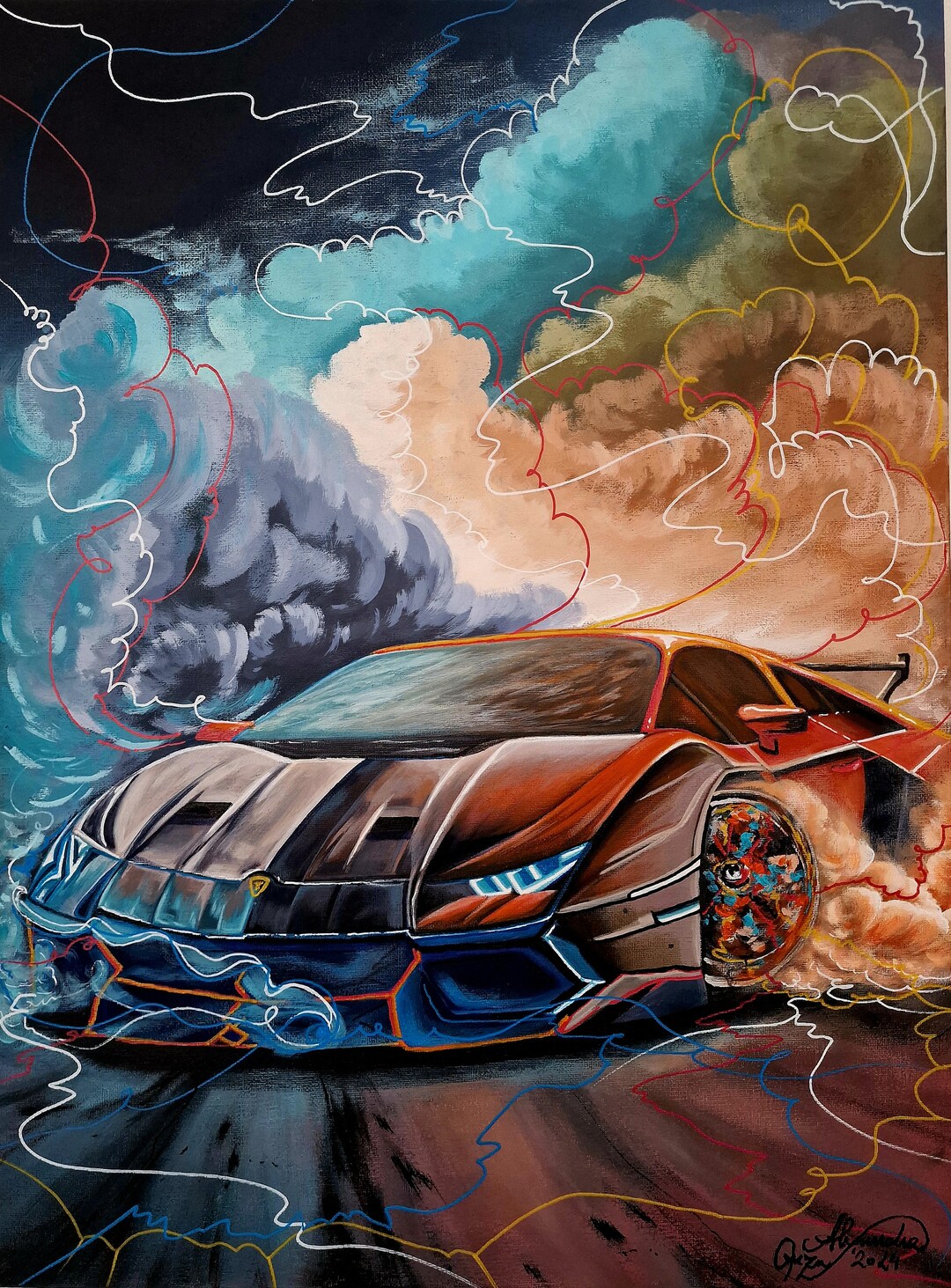 Lamborghini Aventador Original Acrylic Painting on Box Stretched Canvas ...