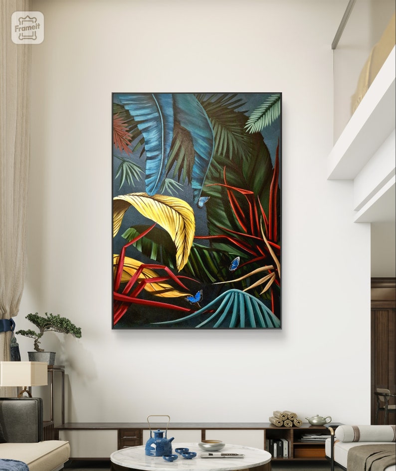 JUNGLE Leaves Botanic Art Acrylic Painting Painting on Stretched Canvas