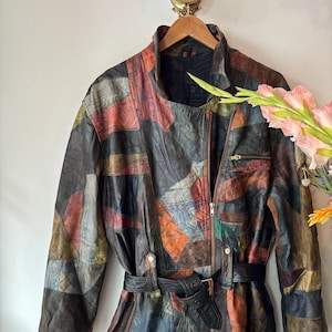 Vintage 80s Multi Color Patchwork Leather Jacket