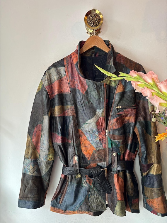 Vintage 80s Multi Color Patchwork Leather Jacket - Etsy UK