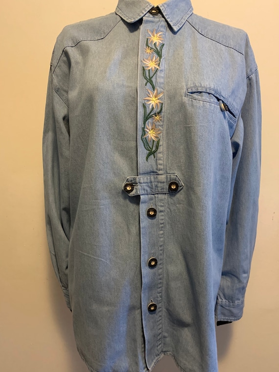 Vintage Denim folklore embroidered blouse