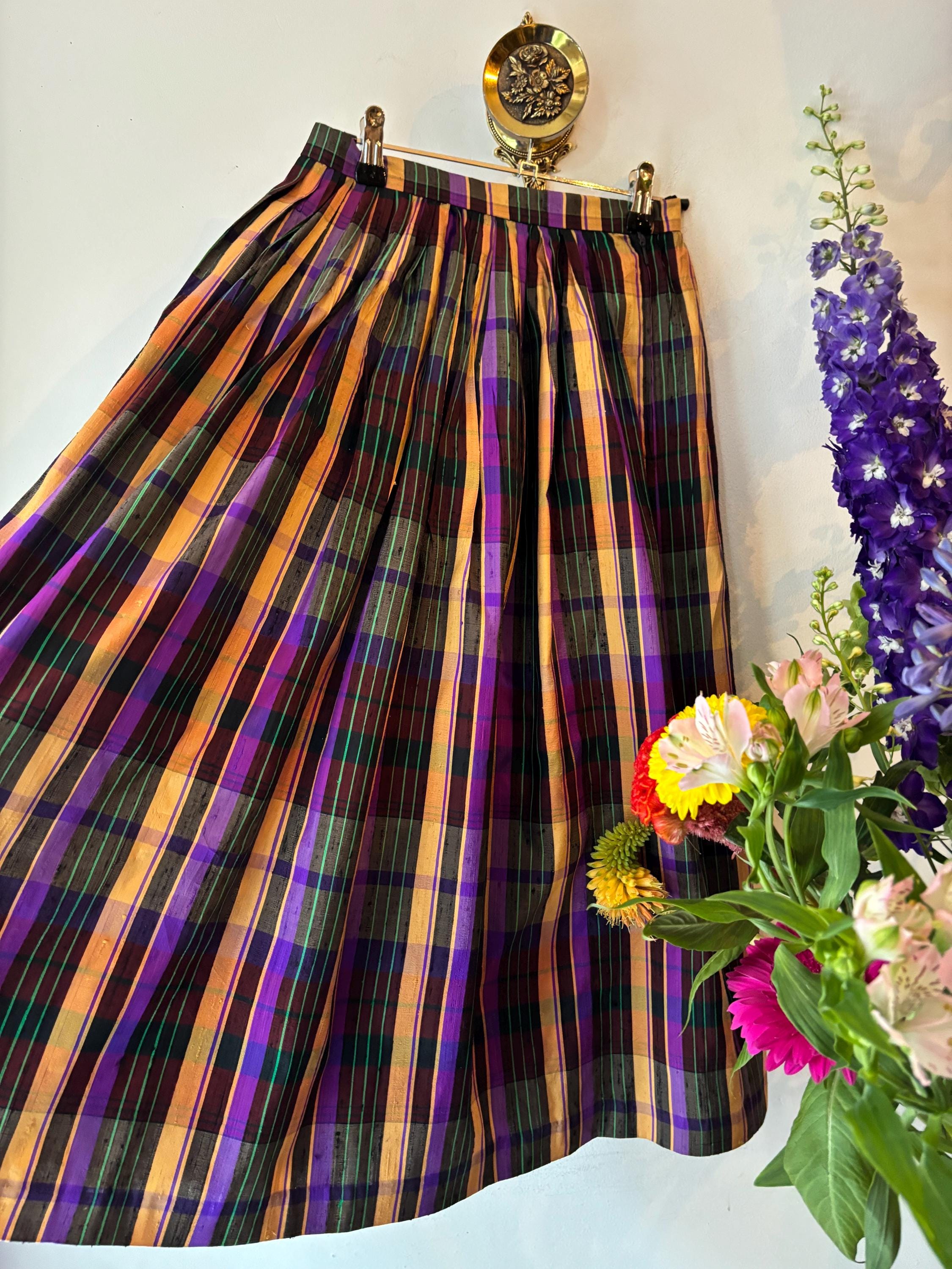 Vintage Tartan silk maxi skirt with pocket