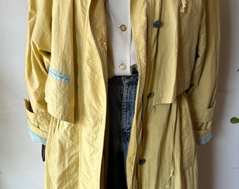 Vintage 90er Jahre Gelber übergroßer Trenchcoat