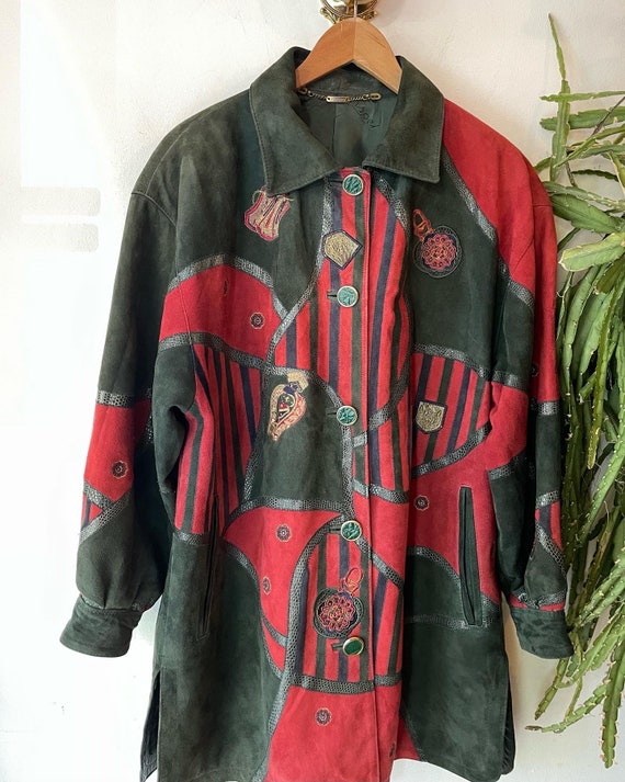 Vintage 80s Zaspel leather suède embroidered coat