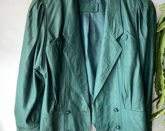 Vintage 80s dark green soft leather jacket