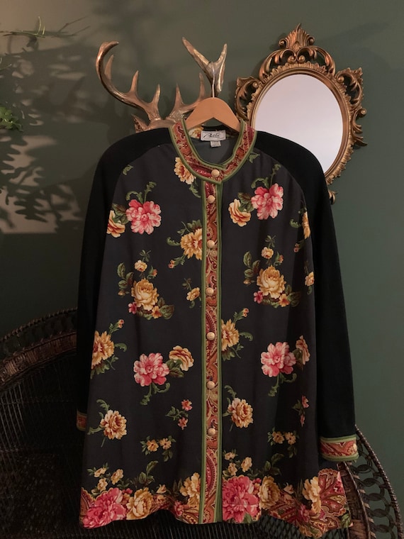 Vintage flower wool oversized cardigan