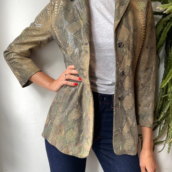 Vintage 80s leather snake print jacket