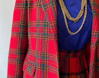 blazer rouge tartan vintage des années 80