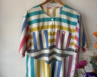 Vintage 80s multi color striped blouse