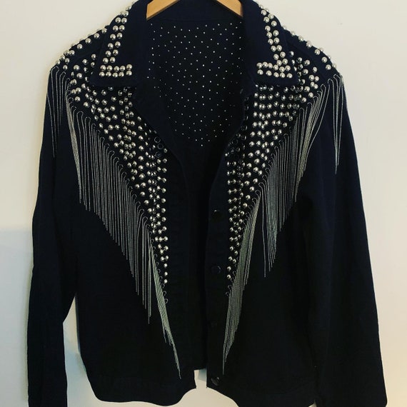 Vintage black Denim fringe jacket