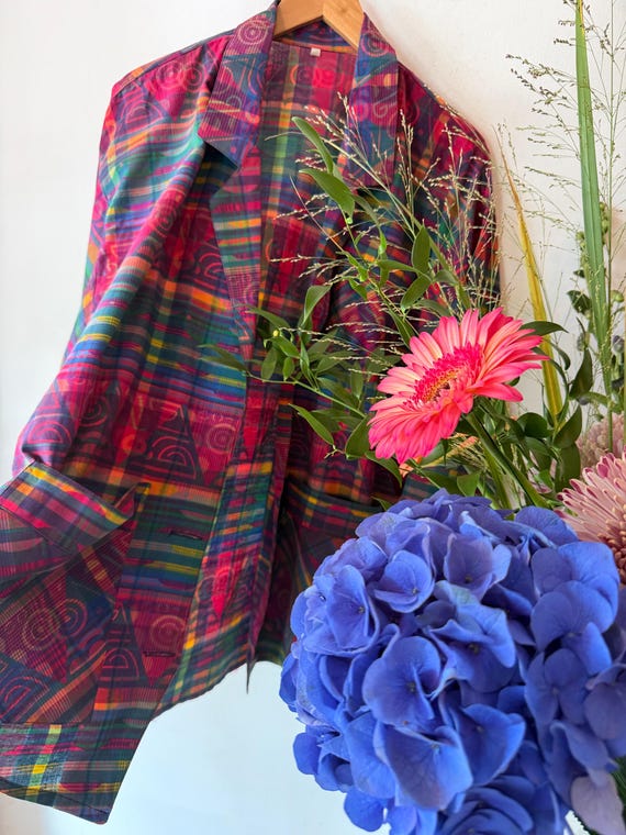 Vintage 80s Cotton Multi Color Blazer