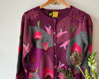 Vintage 80er Jahre bestickter Alpaka-Cardigan