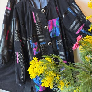 Jaqueta Zaspel vintage dos anos 80 em camurça e couro bordado