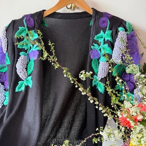 Vintage 80s Silk angora Embroidered Cardigan