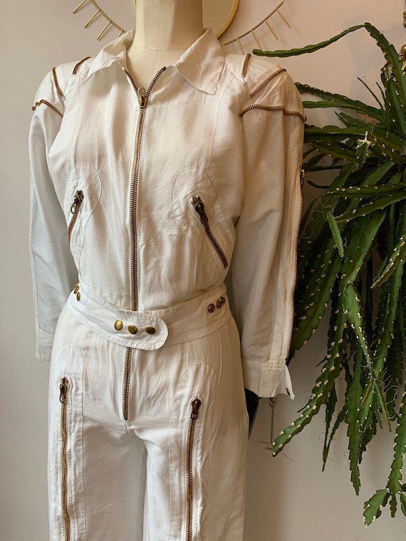 Vintage white zipper jumpsuit 1980s