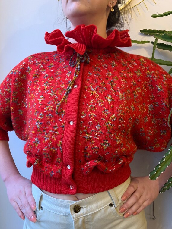 Vintage red cropped cardigan