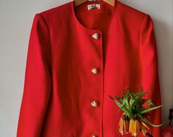 Vintage 80s Red heart button blazer