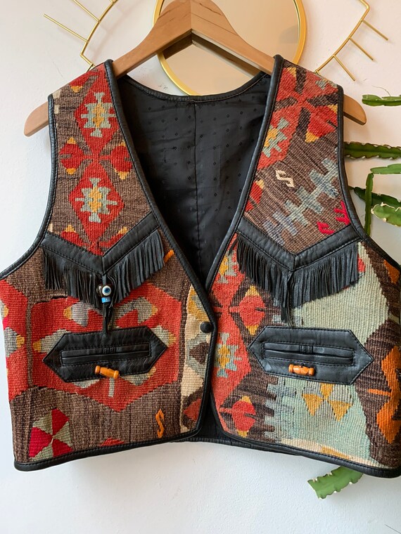 Vintage kilim Leather waistcoat