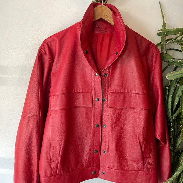 veste en cuir rouge vintage des années 1980