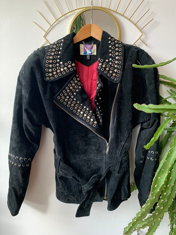 Vintage black suede studs jacket