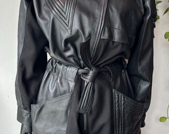 Vintage 1980s Black leather wool Boiler suit