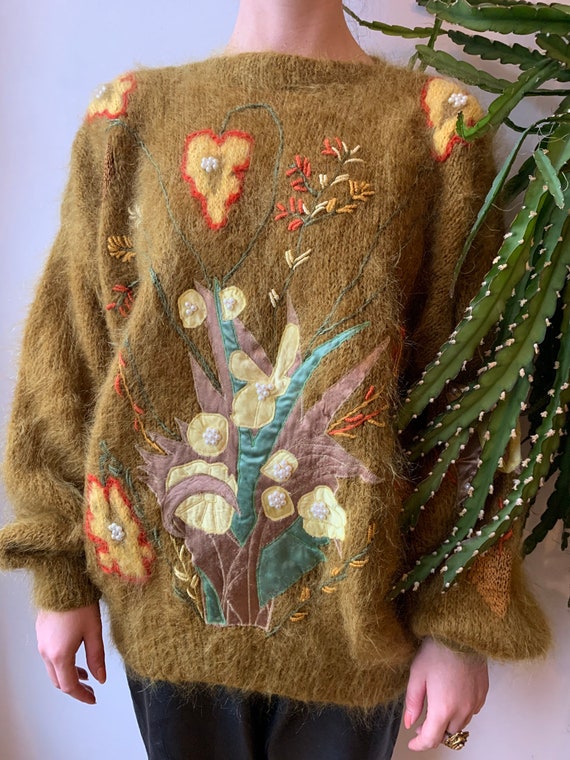 Embroidered mohair oversized cardigan