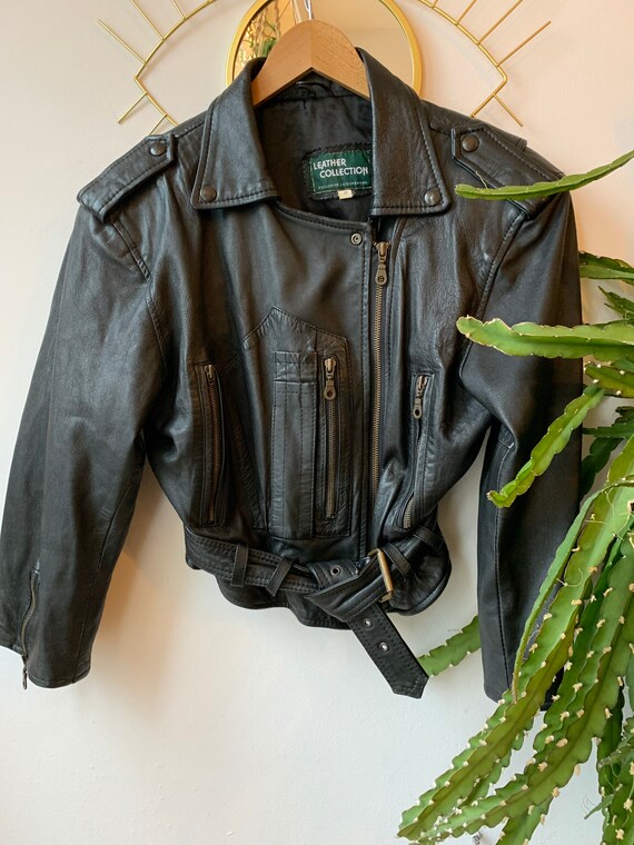 1980s short leather black jacket