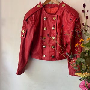 Vintage 1980s Red Leather Button Jacket