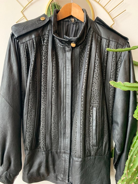 1980s leather leopard black jacket
