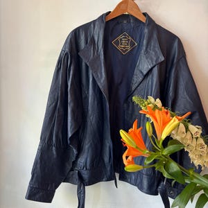 Vintage 1980s Oversized Blue Leather Jacket