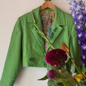 Vintage 1980s Apple Green Leather Statement Jacket